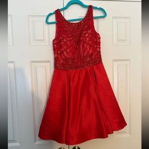 Red Beaded A-Line Dress